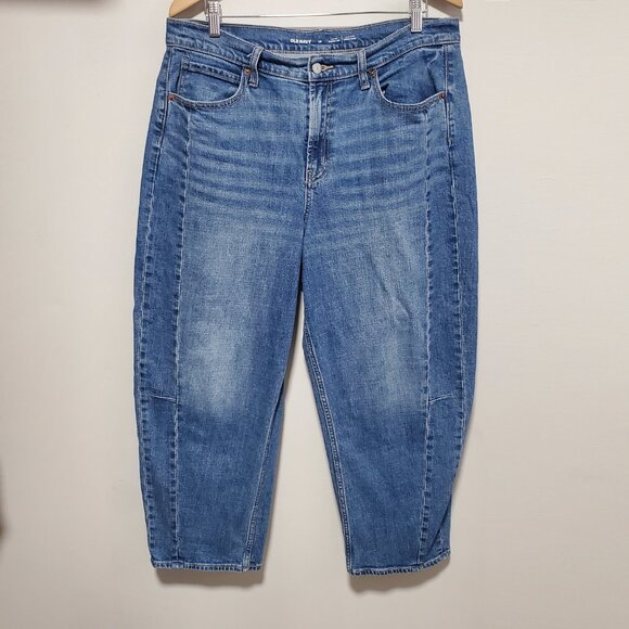 OLD NAVY High-Rise Baggy Barrel Jeans 25" Ankle Loose Fit Balloon Blue Womens 14 - Picture 3 of 15
